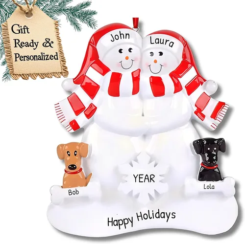 Vista 9 de Personalized Family Christmas Ornament 2022 - Snow Family Ornament 2022 Family of 3 - Dog Ornament 2022 Family Ornament with 2 Black Dogs