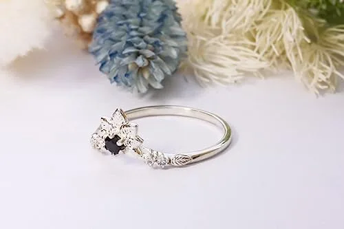 Vista 4 de Unique womens Black stone engagement ring in 925 silver, nature promise ring, women proposal ring, black stone ring, elegant ring for her
