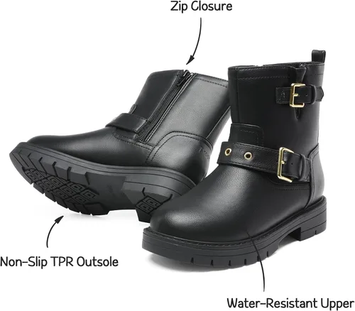 Vista 3 de DREAM PAIRS Botines impermeables con cremallera lateral para niñas pequeñas y grandes
