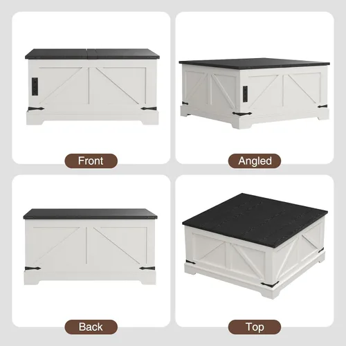Vista 7 de Mesa de café con almacenamiento, mesa rústica de elevación con centro cuadrado de madera estilo granja con estación de carga, mesas de cóctel