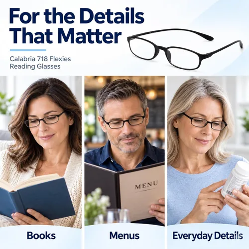 Vista 4 de Calabria 718 Flexie Oval - Gafas de lectura para hombres/mujeres, lectores flexibles, ligeros y duraderos, marco TR-90 de poder único plegable Ébano