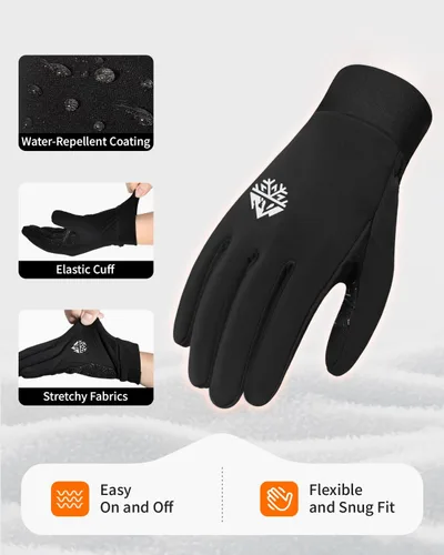 Vista 5 de RIGWARL Guantes de invierno para niños y niñas, guantes térmicos negros con pantalla táctil, guantes térmicos para niños, guantes deportivos cálidos