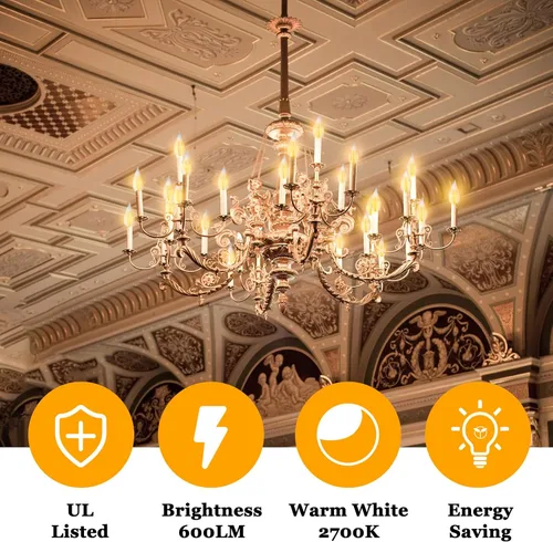 Vista 3 de Bombillas LED equivalentes a 60 vatios, bombilla LED vintage con punta de llama, bombilla LED E12 regulable 2700 K blanco cálido suave, bombilla LED