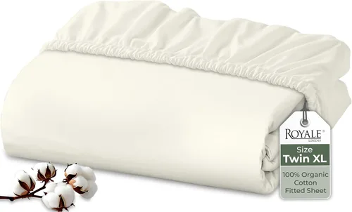 Vista 87 de Royale Linens Sábana bajera ajustable de 100% algodón orgánico - Tejido de percal - Sábanas bajeras de bolsillo profundo súper suaves - Sábana