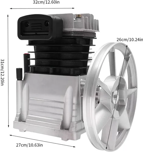 Vista 8 de Cabezal de bomba de compresor de aire, cabezal de compresor de aire de 3 HP con 2 cilindros, compresor de aire lubricado con aceite con polea