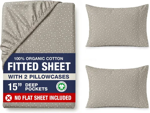 Vista 63 de LANE LINEN - Sábana bajera tamaño individual 100% algodón orgánico y 1 funda de almohada, tejido de percal suave, transpirable, apta para colchones