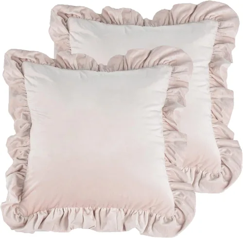 Vista 15 de Jemiipee Juego de 2 fundas de almohada de terciopelo con volantes para sofá, juego de 2 fundas de almohada decorativas con volantes de 18 x 18