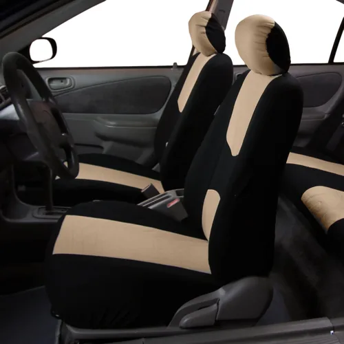 Vista 3 de Fundas de asientos para auto de tela lisa y almohadillas para cinturón y volante, diseño universal FH-FB050102 y FH2033, Beige1