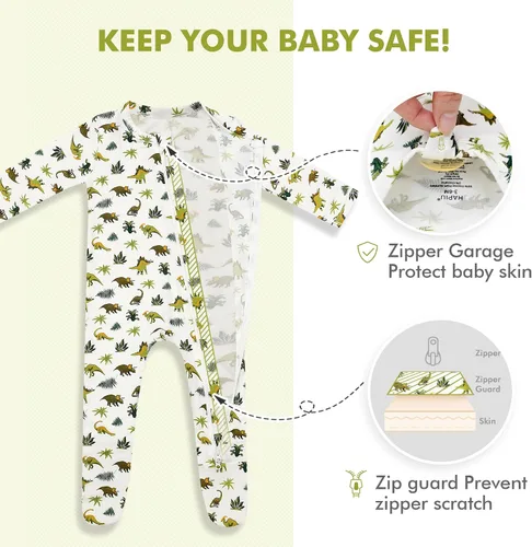 Vista 4 de HAPIU - Pijama de bambú con pies para bebé, con cremallera frontal de 2vías, mamelucos Sleep 'N Play, de 0a 24meses