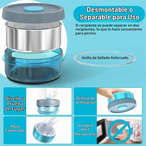 Vista 4 de Lille Home - Juego de loncheras portátiles aisladas con cubiertos de acero inoxidable, lonchera con aislamiento al vacío, para mantener la comida