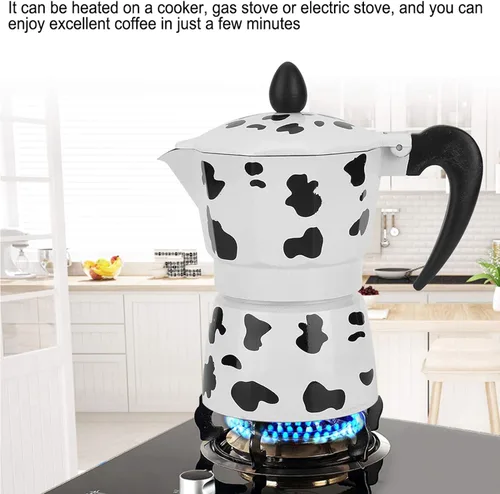 Vista 6 de Cafetera de aluminio - Cafetera - Olla de color vaca leche - para el hogar, oficina café (3 tazas leche vaca color 5.1 fl oz)