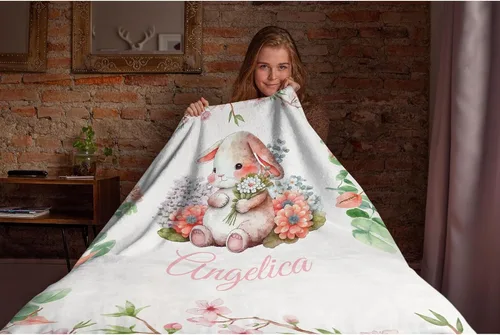 Vista 5 de Manta de franela de forro polar con nombre de conejo, manta de regalo ligera y suave para cama, sofá, viajes al aire libre, 30 x 40 pulgadas