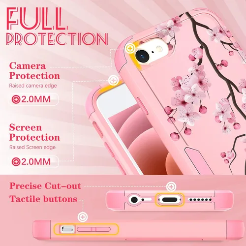 Vista 5 de Funda para iPhone SE 2020/2022/3ª generación, para iPhone 8/7, funda protectora resistente con diseño de flor linda para mujeres, hombres, niñas