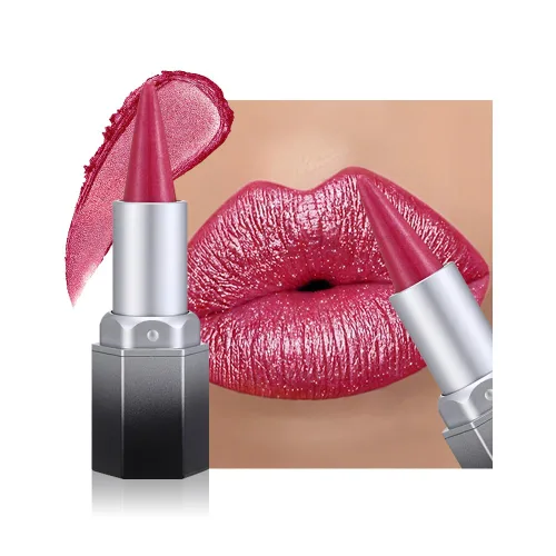 Vista 16 de evpct Combo de delineador de labios metálico rosa brillante y lápiz labial, lápiz labial con punta de cono para mujer, de larga duración