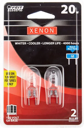 Vista 2 de Feit Electric BPXN20/G8/2 - Bombilla halógena de xenón de 20 W, 120 voltios, en forma de T4, base bi-pin G8, 3000 K, blanco cálido, paquete de 2