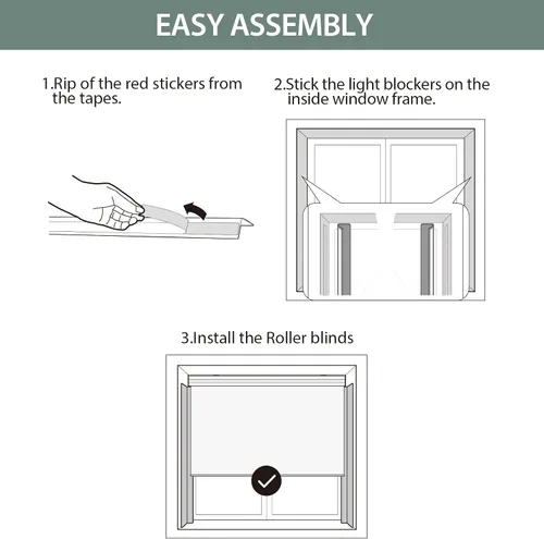 Vista 6 de Yoolax Roller Accessories Bloqueadores de luz Versión ampliada (negro) 100% Blackout, Plastic Light Blockers for Roller Shades, Zebra Blinds