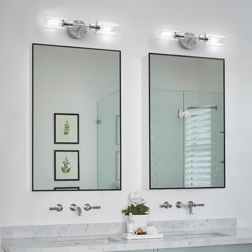 Vista 4 de Accesorios de Iluminación de Baño 2 Luces Níquel Cepillado, Luces de Tocador de Baño Sobre Espejo, Apliques de Pared de Iluminación de Baño, Luz
