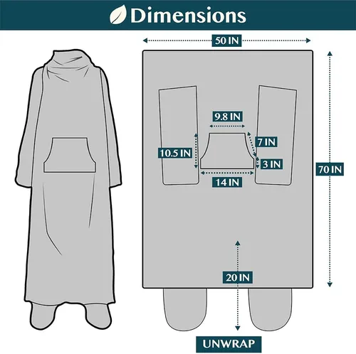 Vista 3 de PAVILIA Manta de forro polar con mangas, bolsillos para los pies para mujeres, hombres y adultos, manta de felpa para llevar, cálida manta