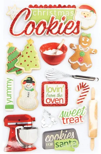 Vista 2 de Paper House Productions Die-Cut Dimensional & Glitter Accent Scrapbook Sticker Sheet - Christmas Cookies, 3-Pack