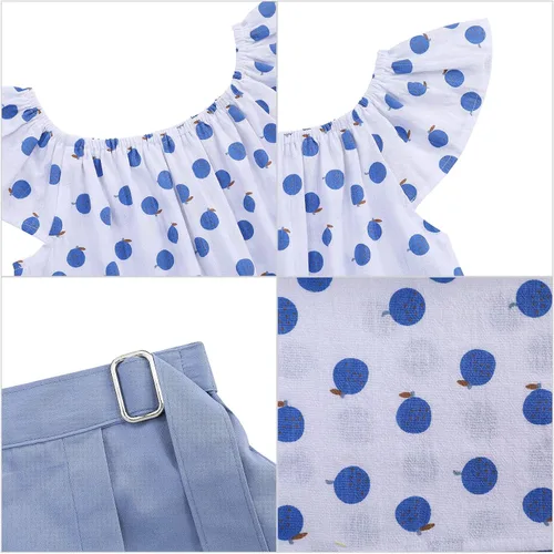 Vista 5 de Conjunto de 2 piezas de verano para niñas, camiseta y falda con estampado de lunares, camiseta y falda con pantalones cortos, de 3 a 11 años