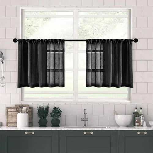 Vista 38 de MRTREES Cortinas transparentes de Aqua Blue, para cocina, de 36 pulgadas de longitud, cortinas transparentes de gasa con filtro de luz, cortinas