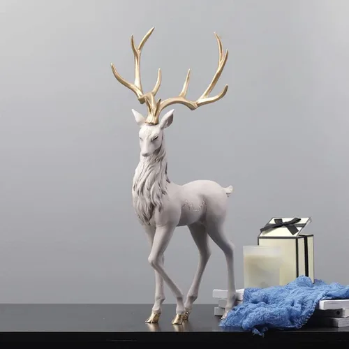 Vista 7 de Estatuilla creativa de reno de 2 piezas de escultura de estatua de ciervo para decoración de estantes