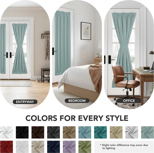 Vista 8 de Deconovo Cortinas opacas para puerta, bolsillo para cortinero y cortinas de bloqueo con aislamiento térmico para dormitorio, 137.16 x 189.2 cm, azul