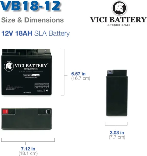 Vista 2 de VICI Battery VB18-12 - Reemplazo de 12V 18AH para batería B&B BP20-12 Batería