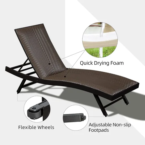 Vista 6 de Domi - Juego de 2 tumbonas para exteriores, de aluminio, acolchadas, de espuma de secado rápido, con respaldo ajustable para playa, piscina, césped