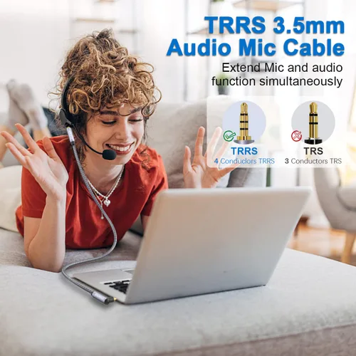 Vista 7 de TRRS Cable de audio de 0.138 pulgadas (0.138 in), cable auxiliar de 90 grados, ángulo recto, cable de auriculares de 4 polos, cable auxiliar
