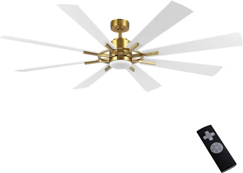 Vista 12 de WINGBO Ventilador de techo CC de 72 pulgadas con luces y 3 varillas descendentes, negro mate, 8 cuchillas de madera contrachapada, motor CC