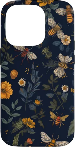 Vista 17 de Bees and Wildflowers on Dark Blue Funda para iPhone 17