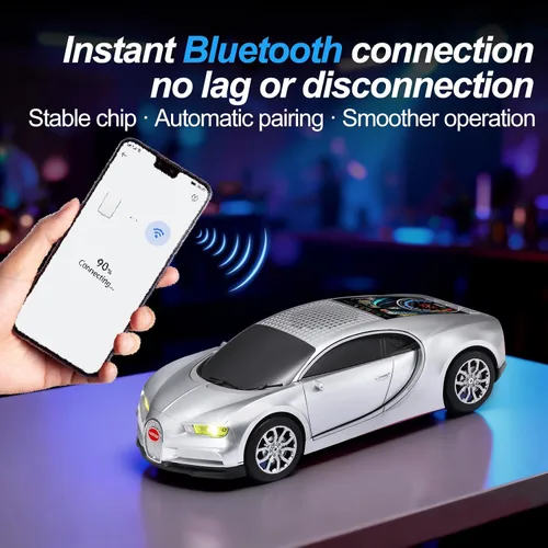 Vista 11 de WSTER Altavoz Bluetooth de lujo modelo de automóvil deportivo con sonido HD, emparejamiento estéreo TWS, pantalla de visualización, micrófono Azul