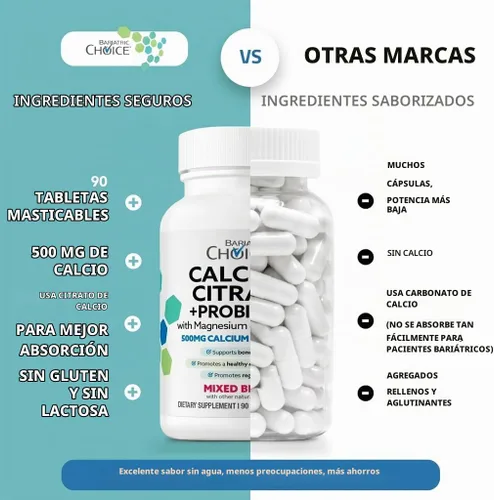 Vista 7 de Bariatric Choice Calcio masticable, probióticos, magnesio y VIT D - 30 días