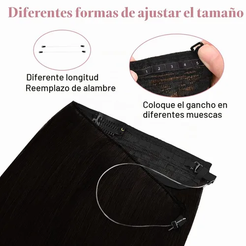 Vista 4 de REECHO Extensiones de cabello con alambre invisible con diadema transparente, tamaño ajustable, clips de seguridad extraíbles en la extensión
