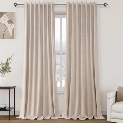Vista 63 de Nanspring Cortinas de lino 100% opacas para dormitorio, 96 pulgadas de largo, con pestaña trasera, bolsillo para barra, aislamiento térmico, cortina