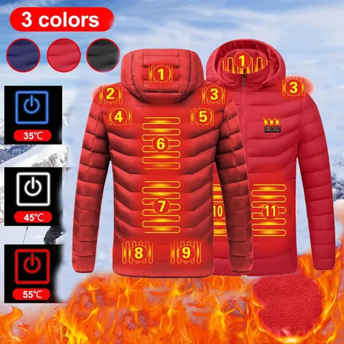 Vista 6 de Chaqueta térmica eléctrica, abrigo térmico unisex para hombres y mujeres, chaqueta térmica eléctrica recargable por USB, impermeable para invierno