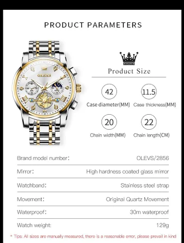 Vista 5 de OLEVS Watches for Men,Luxury Big Face Mens Watch Stainless Steel Quartz Analog Dress Watches for Men Luminous Multifunction Chronograph Man Watch