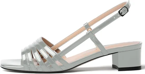 Vista 2 de Zapatos de tacón bajo con punta cuadrada para mujer, con hebilla de patente a la moda, de bloque sólido, 1.5 pulgadas
