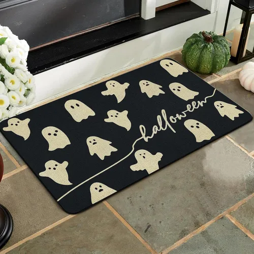 Vista 2 de Tapete de bienvenida con fantasma de Halloween, divertido tapete de puerta de Halloween para interiores y exteriores, antideslizante, decoración