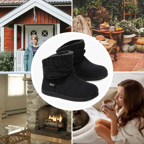 Vista 6 de LongBay Pantuflas de punto de chenilla cálidas para mujer, de espuma viscoelástica, cómodas, de gamuza, esponjosas, de espuma viscoelástica, botas