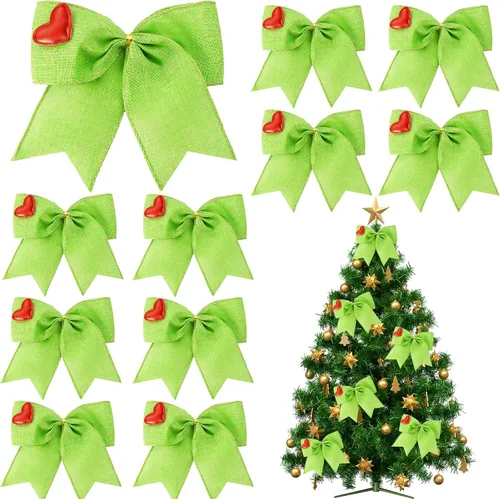 Vista 11 de DIYDEC 12 lazos ornamentales de Navidad de 6.3 pulgadas, lazos grandes para corona de Navidad, rojo y verde, lazos para árbol de Navidad con puntos