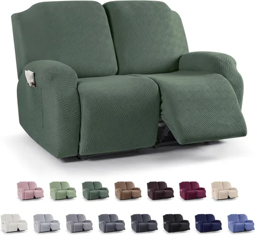 Vista 31 de KinCam Fundas para Reclinables, Fundas Elásticas para Sillas Reclinables, Fundas para Sofá Reclinable con Rayas Jacquard, Fundas Protectoras de Negro