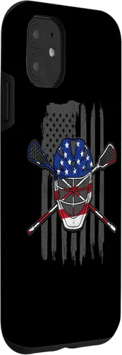 Vista 3 de iPhone 11 bandera estadounidense lacrosse Player Tee Lacrosse Portero caso
