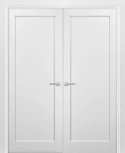 Vista 6 de Puertas interiores dobles francesas de 36 x 84 pulgadas con herrajes Quadro 4111 ceniza blanca Moldes de marco de panel Puerta