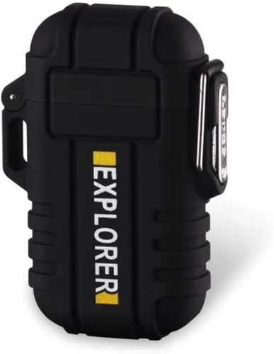Vista 2 de Encendedor eléctrico recargable de plasma de doble arco, sin llama, impermeable, resistente al viento, para campamento, senderismo, esquí, aventura