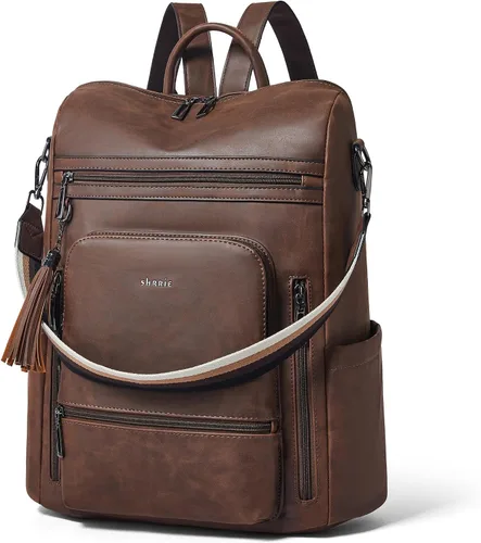 Vista 17 de Shrrie - Mochila vegana de cuero para laptop de 14 pulgadas para mujer, mochila de trabajo, mochila de moda, mochila de viaje, bolso para negocios