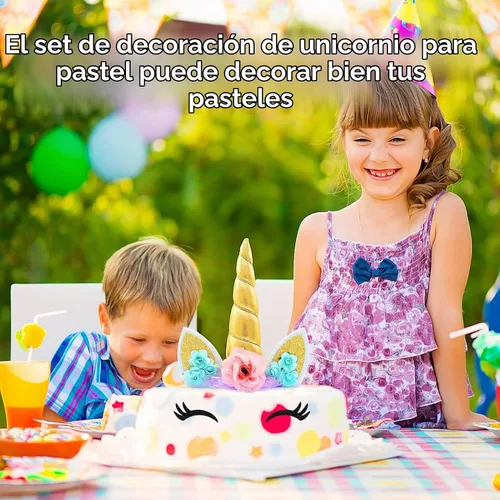 Vista 6 de Decoración de pastel de unicornio para niñas, decoración de cumpleaños de cuerno de unicornio dorado con pestañas, 5.8 pulgadas