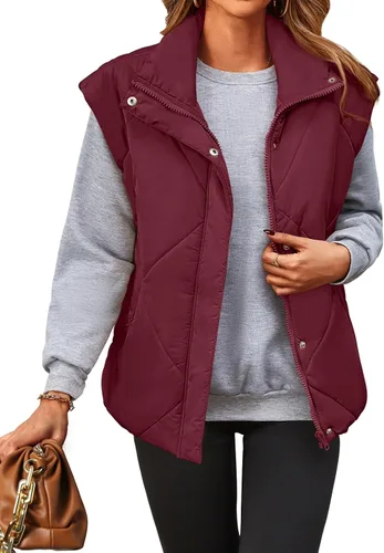 Vista 3 de MEROKEETY Chaleco acolchado de invierno para mujer 2024 con cuello alto, con cremallera, con bolsillos