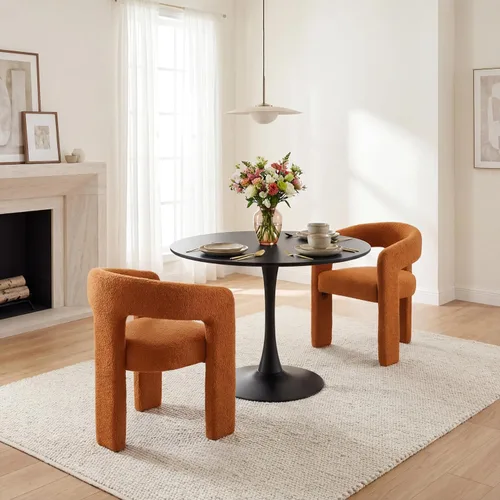 Vista 14 de Silla moderna de comedor en barril, silla de cocina acentuada tapizada en cuero sintético con brazos, silla lateral cómoda para sala de blanco